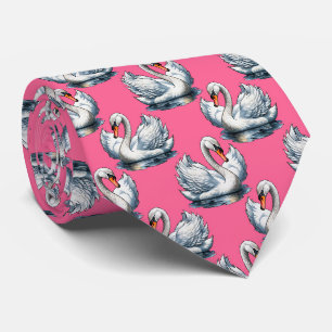 Gravata Desenho de padrão de aves cisnes em azul