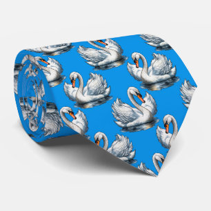 Gravata Desenho de padrão de aves cisnes em azul