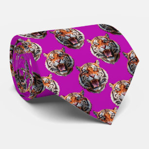 Gravata Desenho de padrão de cabeça de tigre roxo