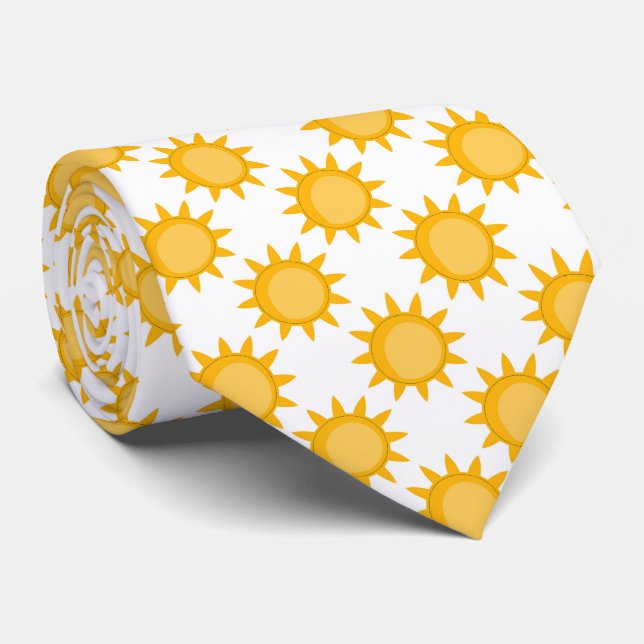 Gravata Desenho de padrão de sol brilhante em branco  (Rolled)