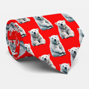 Gravata Desenho de padrão de urso polar em vermelho 