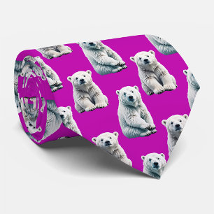 Gravata Desenho de padrão de urso polar roxo