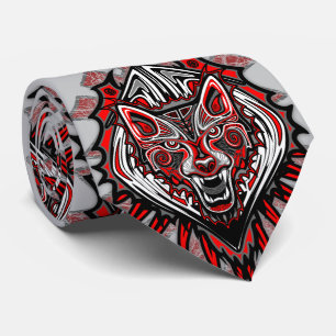 Gravata Desenho de Totem Tribal Haida de Lobo