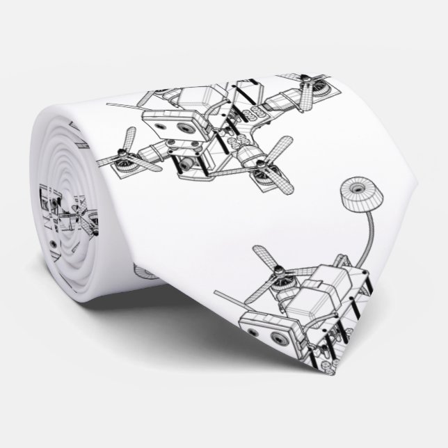 Gravata Desenho de Wireframe de um zangão de Quadcopter (Rolled)