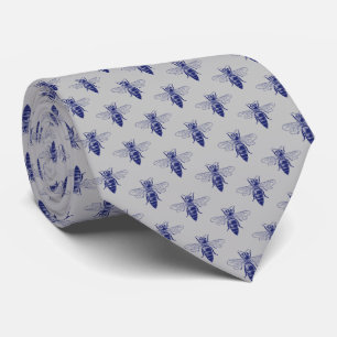 Gravata Desenho Vintage da Rainha Abelha em Azul