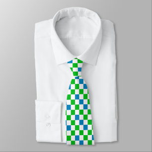 Gravata Desenho Xadrez Azul Branco Verde