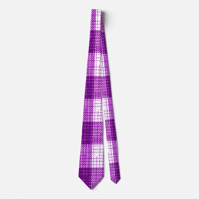 Gravata Desenho Xadrez Bold Roxo e Branco (Frente)