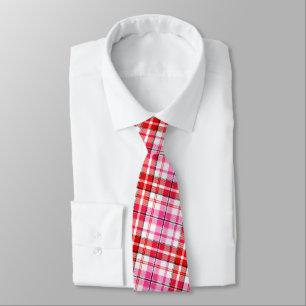 Gravata Desenho Xadrez Escocês Branco Vermelho Rosa