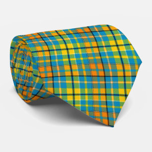 Gravata Desenho Xadrez Escocês de Listras Azul Amarelo Lar