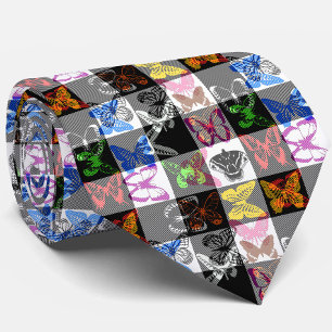 Gravata Desenho Xadrez Plaid Borboleta Colorida