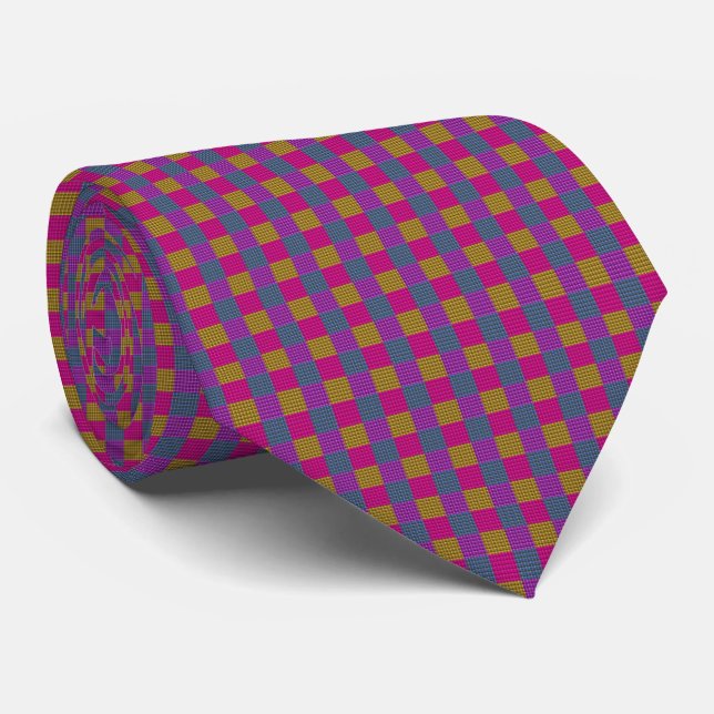 Gravata Desenho Xadrez Roxo Rosa Azul, (Rolled)