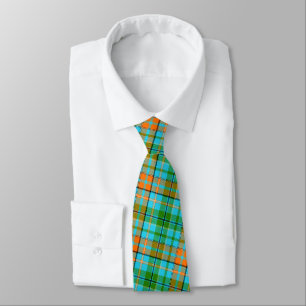 Gravata Desenho Xadrez Tartan Laranja Azul Verde 