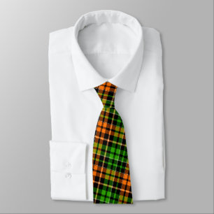 Gravata Desenho Xadrez Tartan Preto Laranja Verde 