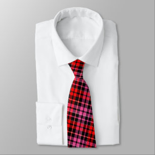 Gravata Desenho Xadrez Tartan Preto Vermelho Rosa 