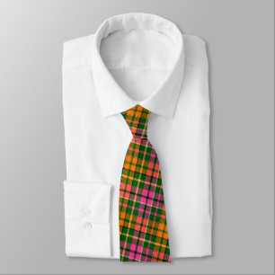 Gravata Desenho Xadrez Tartan Verde Rosa Laranja
