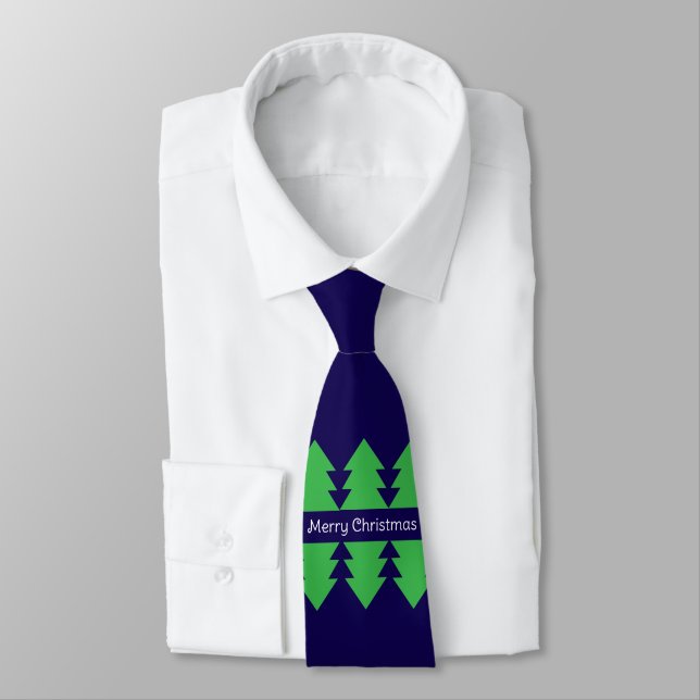 Gravata Design Azul de Árvore Simples, Feliz Natal (Amarrado)