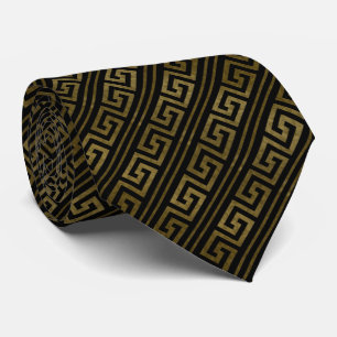 Gravata Design chave grego Dourado e preto da listra