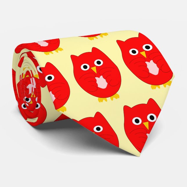 Gravata Design da Coruja Vermelha Qualquer Cor de Fundo (Rolled)