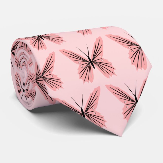 Gravata Design de Borboleta Rosa (Rolled)
