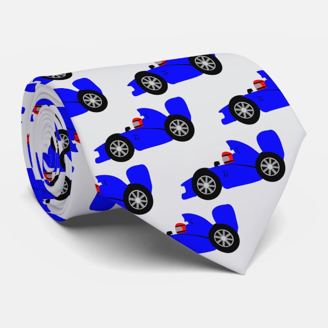 Gravata Design de Carro de Corrida Azul (Rolled)