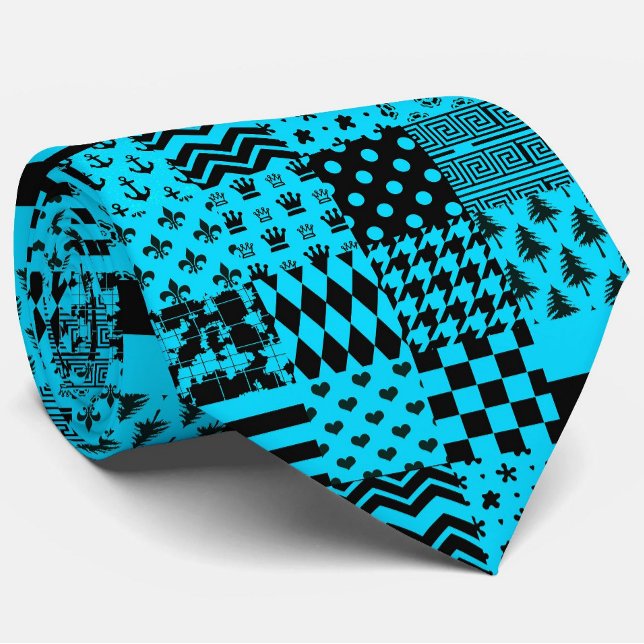 Gravata Design de Correção de Padrões Mistos Azul Preto (Criador carregado)