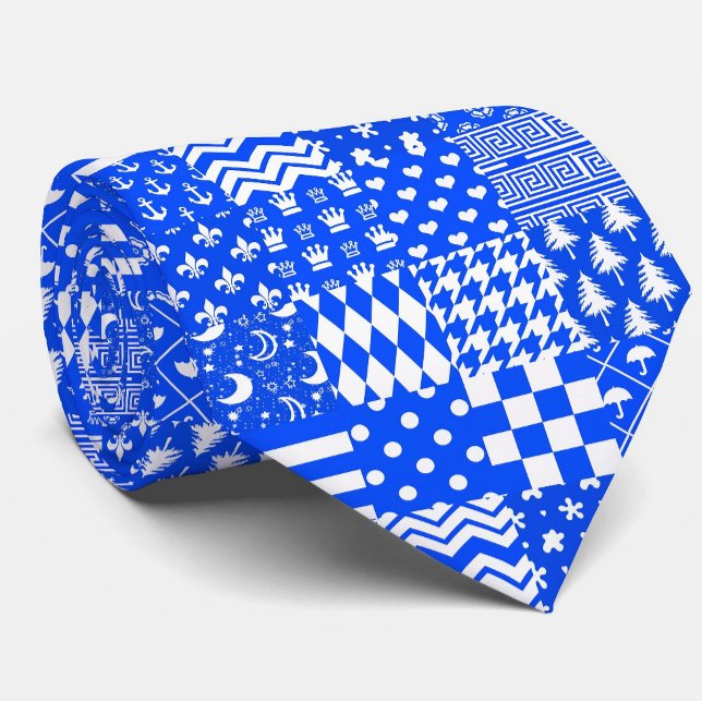 Gravata Design de Correção de Padrões Mistos Branco Azul (Criador carregado)