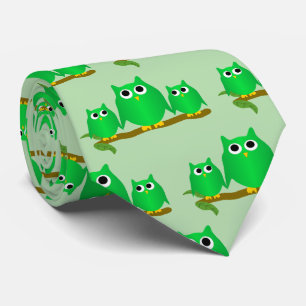 Gravata Design de Corujas Verdes com Qualquer Cor de Fundo