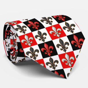 Gravata Design de Fleur-de-lis, branco-preto-vermelho