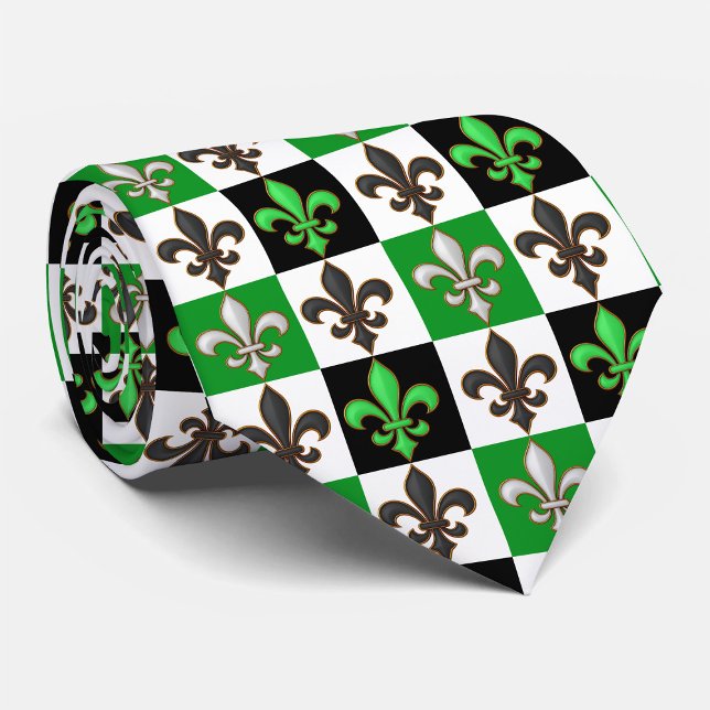 Gravata Design de Fleur-de-lis, branco-verde, com verifica (Criador carregado)