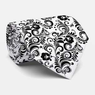 Gravata Design de fundo floral branco-preto-branco-branco-