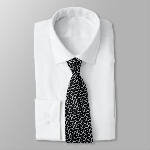 Gravata Design de Linhas de Onda Pretas e Brancas