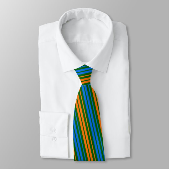 Gravata Design de Listras Verticais Laranja Verde Azul   (Amarrado)