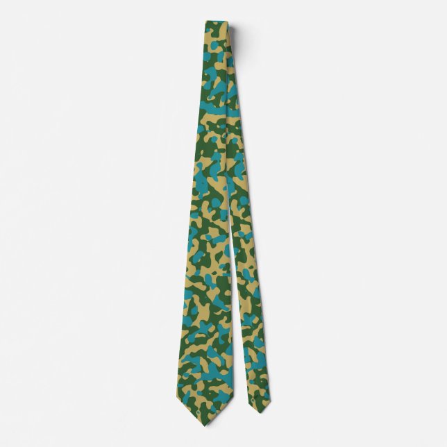 Gravata Design de Padrão de Camuflagem Verde, Amarelo, Tea (Frente)