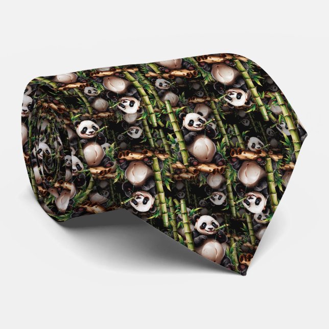 Gravata Design de padrão de Panda de Bambu  (Rolled)