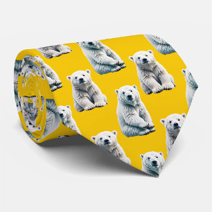 Gravata Design de padrão de urso polar amarelo 