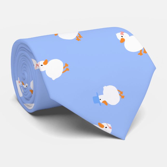 Gravata Design de Patos Ilustrados à Mão Azul Divertido (Rolled)