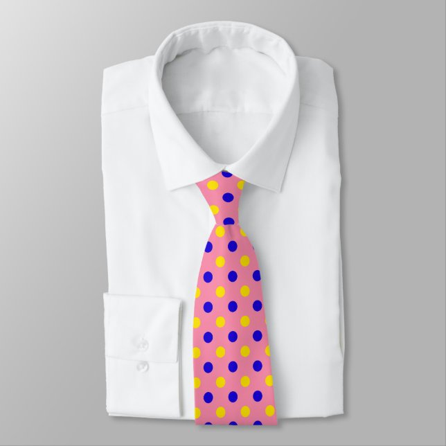 Gravata Design de Pontos Polka Azul Rosa Amarelo  (Amarrado)