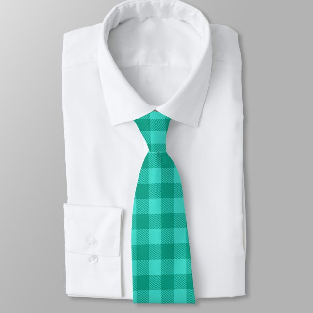 Gravata Design de xadrez gingado azul-verde e turquesa (Criador carregado)