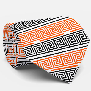 Gravata Design do Padrão de Frete Grego Preto Laranja
