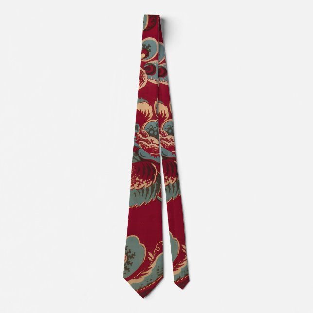 Gravata Design Floral Retro Azul e Vermelho (Frente)