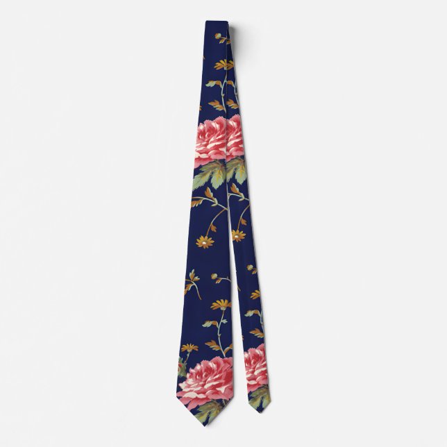 Gravata Design Floral Retro Rosa e Azul (Frente)