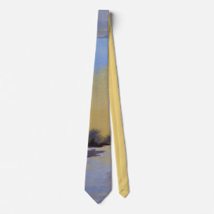 Gravata design moderna paisagem de inverno amarela e azul