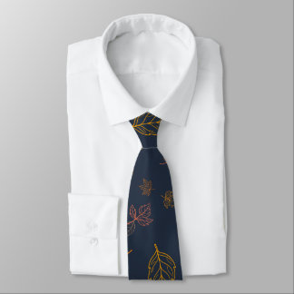 Gravata Design Moderno de Folha de Outono Azul-Marinho Min