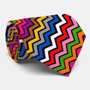 Gravata Design Preto Zigzag Multicolorido