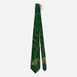Gravata Design Verde de Desenho Floral dos Rosas Dourados