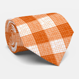 Gravata Design Xadrez Laranja e Branco em Xadrez Ousado 
