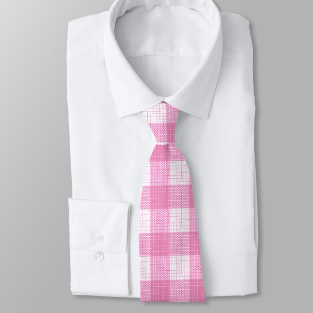 Gravata Design Xadrez Quadriculado Ousado Rosa e Branco (Criador carregado)