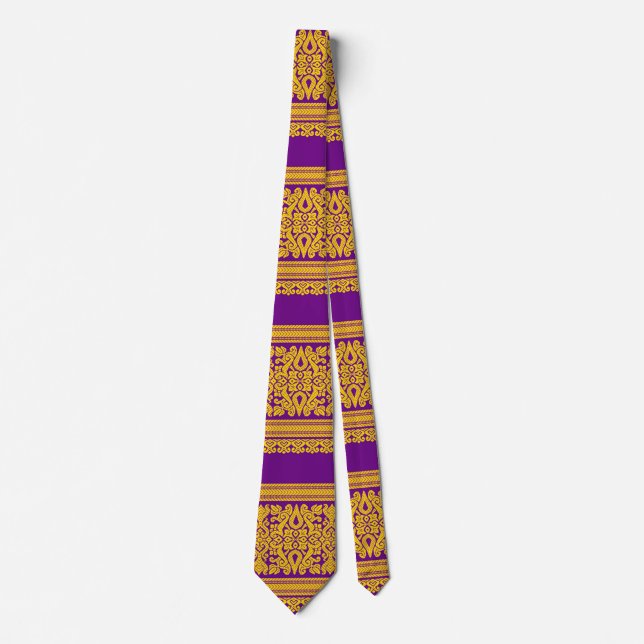 Gravata Designer Padrão Roxo E Dourado (Frente)