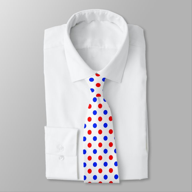 Gravata Designio Pontos Brancos Vermelhos Azuis  (Amarrado)