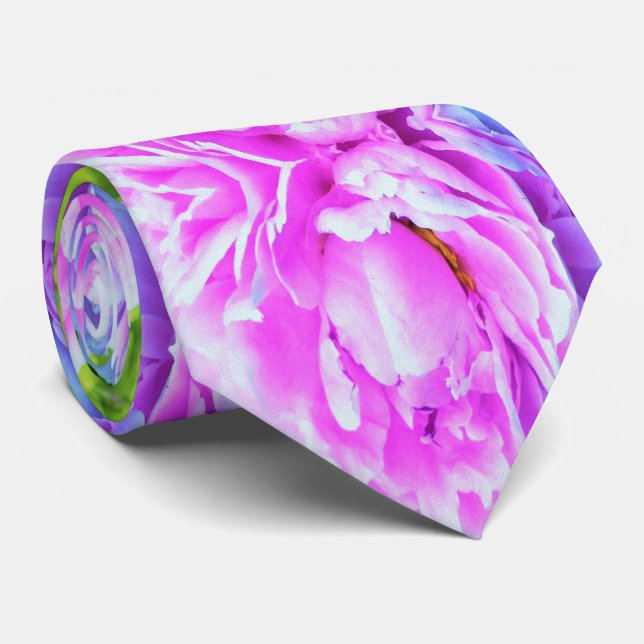 Gravata Detalhe Deslumbrante da Flor de Peônia Dupla Rosa (Rolled)